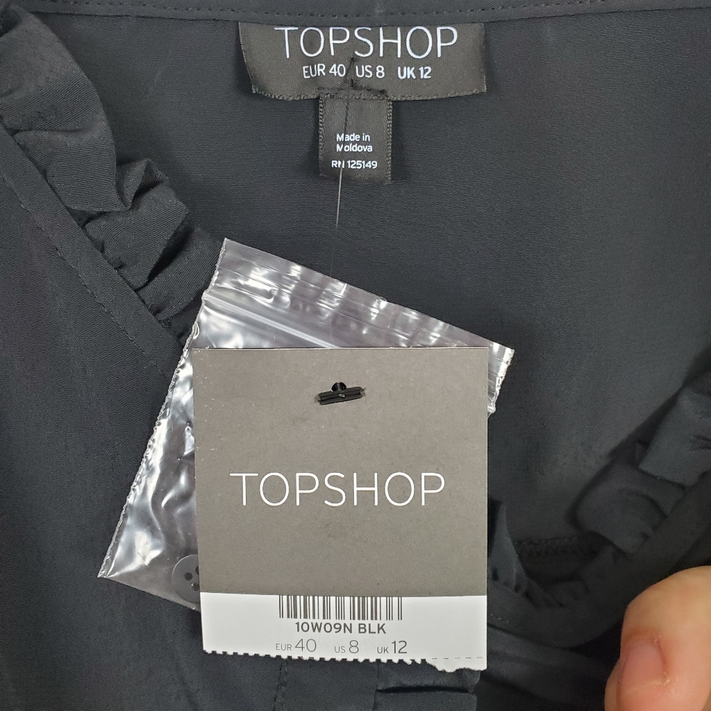 Topshop NWT black Ruffle button down slip dress US 8 - Picture 5 of 6